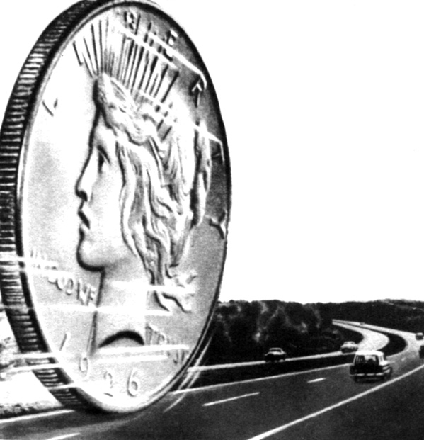 Американцы изображают дороги с катящимся по ним долларом как символом их высокой прибыльности